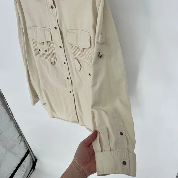LAUREN Ralph Lauren Utility Shirt Women 2X Tan Cotton Twill Mesh Safari Pockets - Picture 8 of 15
